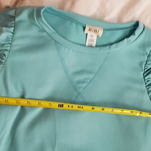 Bibi Boutique Puff Sleeve Top NWOT blue casual shirt elbow length sleeve medium - Picture 6 of 6